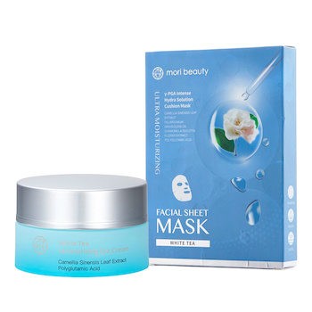 mori beauty by Natural Beauty 30-Day Complete Skin Stabilizing Set: White Tea Moisturizing Eye Cream 15ml+Hydra Solution Cushion Mask (Ultra Moisturizing)